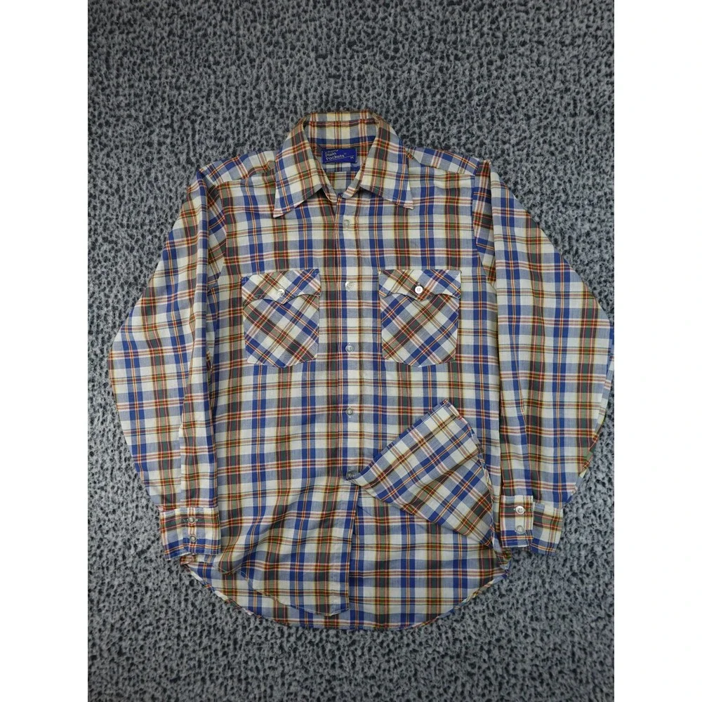 Vintage JCPenney Plain Pockets Button Down Mens Medium‎ Multi Plaid 70s 80s